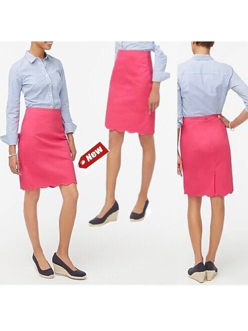 đ
șj. Crew hot fuchsia pink scalloped hem pencil skirt Sz 6 NWT